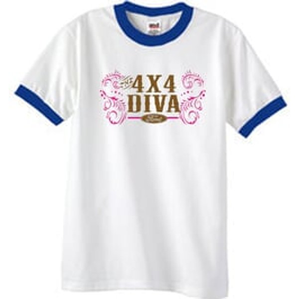 Ford Logo Ringer T-Shirt - 4x4 Diva Classic Car White/Royal Tee Shirt