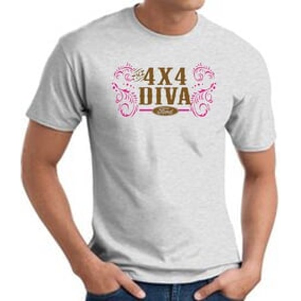 Ford Logo T-Shirt - 4x4 Diva Classic Car Adult Ash Tee Shirt
