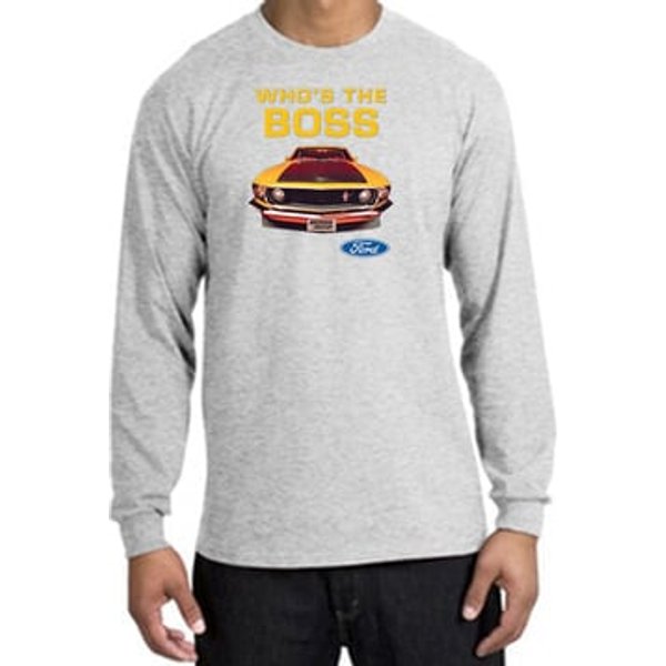 Ford Mustang Boss Long Sleeve Shirt - Who's The Boss 302 Ash T-Shirt