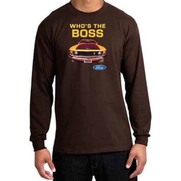 Ford Mustang Boss Long Sleeve Shirt -Who's The Boss 302 Dark Chocolate