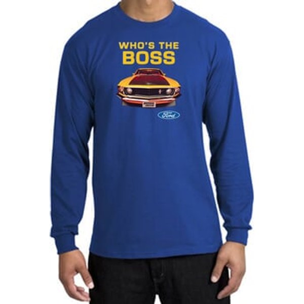 Ford Mustang Boss Long Sleeve Shirt - Who's The Boss 302 Royal T-Shirt