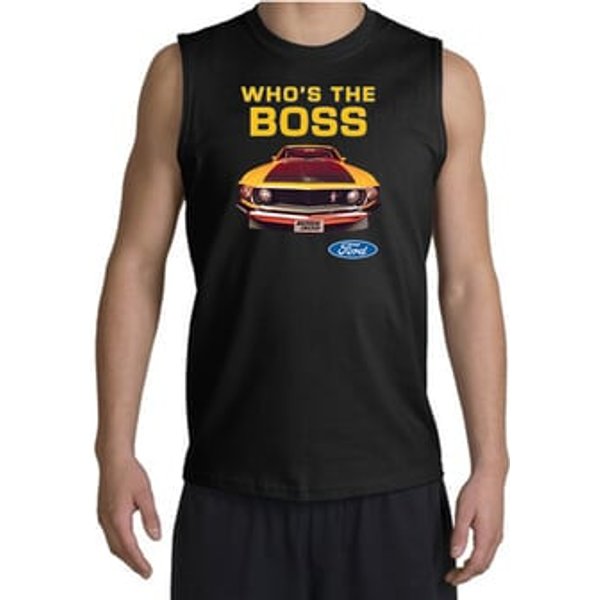 Ford Mustang Boss Shooter Shirt - Who's The Boss 302 Adult Black Shirt