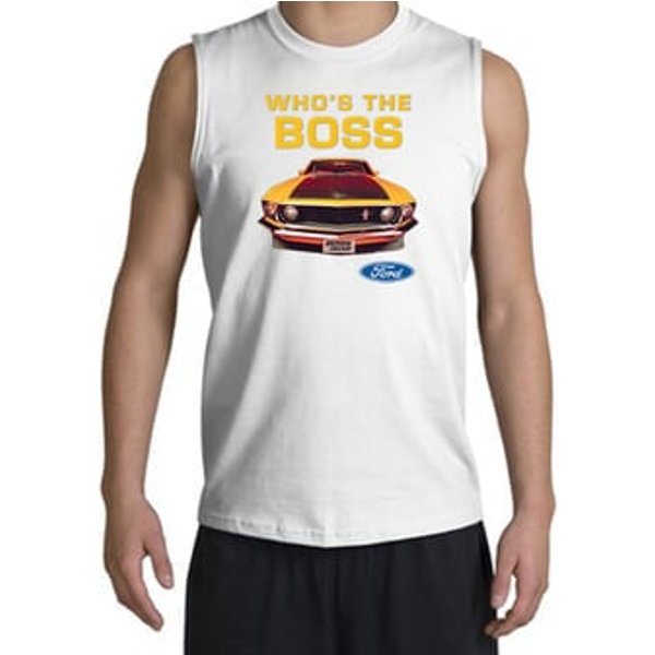 Ford Mustang Boss Shooter Shirt - Who's The Boss 302 Adult White Shirt