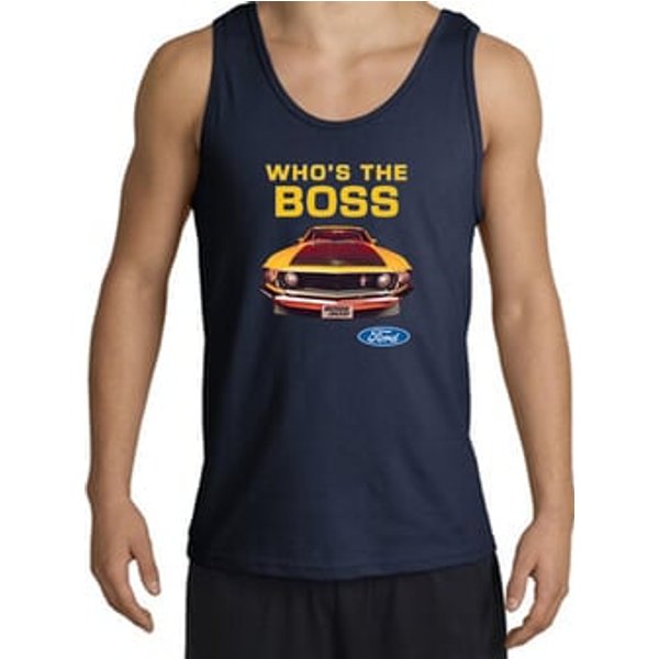 Ford Mustang Boss Tank Top - Who's The Boss 302 Adult Navy Tanktop