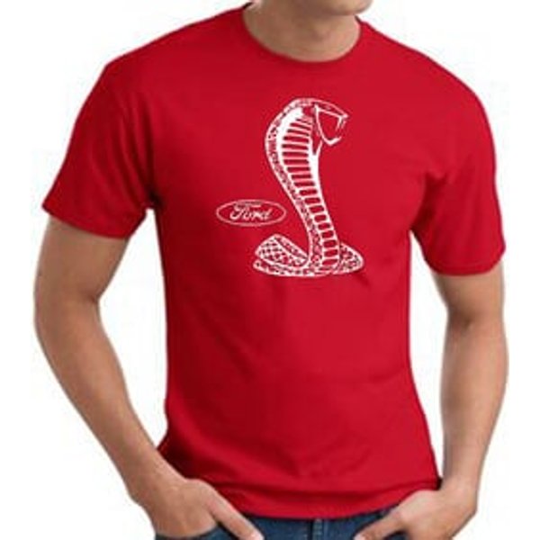 Ford Mustang Cobra T-Shirt - Classic Muscle Car Adult Red Tee