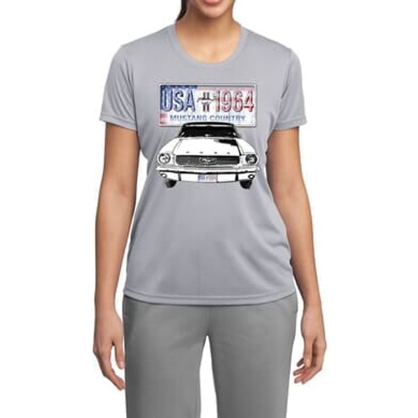 Ford Mustang Ladies Shirt USA 1964 Country Moisture Wicking Tee