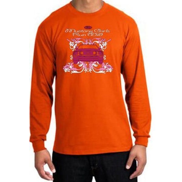Ford Mustang Long Sleeve Shirt - Girls Run Wild Adult Orange T-Shirt