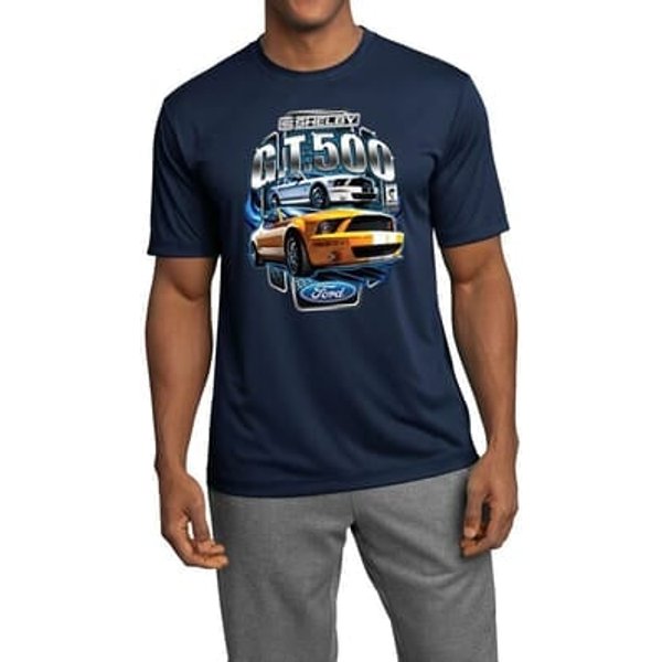 Ford Mustang Mens Shirt Yellow White GT500 Moisture Wicking Tee