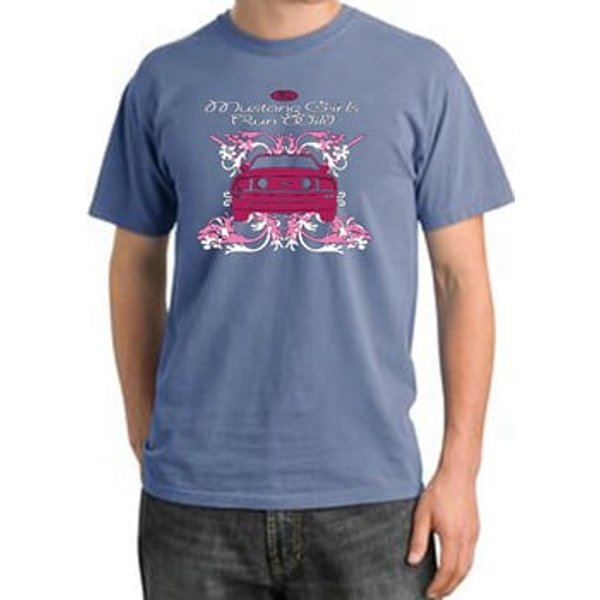 Ford Mustang Pigment Dyed T-Shirt Girls Run Wild Night Blue Tee Shirt