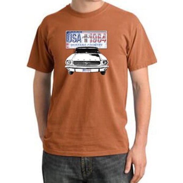 Ford Mustang Pigment Dyed T-Shirt USA 1964 Country Burnt Orange Shirt