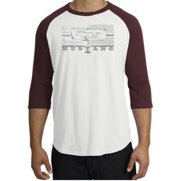 Ford Mustang Raglan T-Shirt Legend Honeycomb Grille White/Maroon Shirt