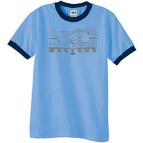 Ford Mustang Ringer T-Shirt Honeycomb Grille Carolina Blue/Navy Shirt