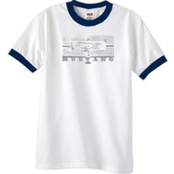 Ford Mustang Ringer T-Shirt Legend Honeycomb Grille White/Navy Shirt