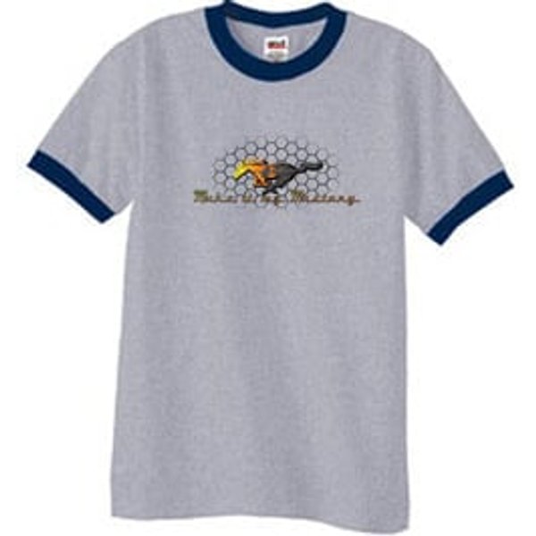 Ford Mustang Ringer T-shirt - Make It My Grill Heather Grey/Navy Tee