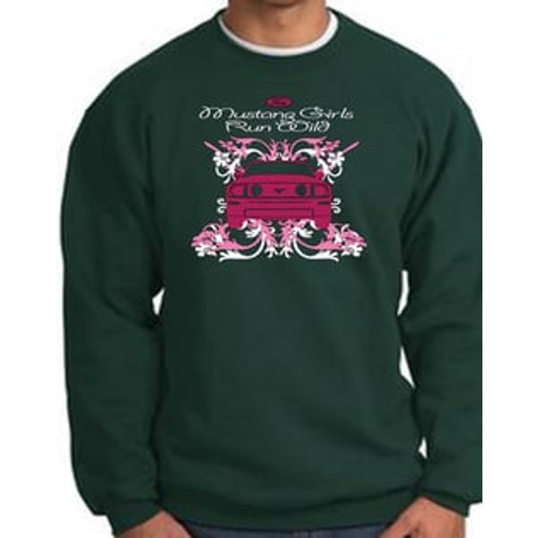 Ford Mustang Sweatshirt - Girls Run Wild Adult Dark Green Sweat Shirt