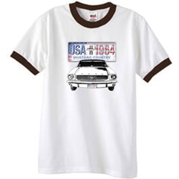 Ford Mustang T-Shirt USA 1964 Country Ringer Tee White/Brown
