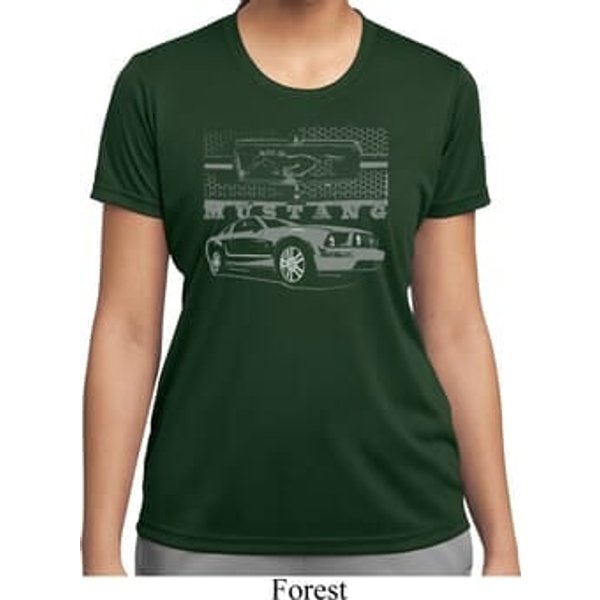 Ford Mustang with Grill Ladies Moisture Wicking Shirt