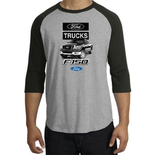 Ford Truck Raglan Shirt - F-150 Truck Adult Heather Grey/Black T-Shirt