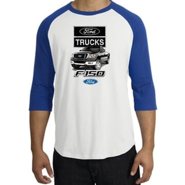Ford Truck Raglan Shirt - F-150 Truck Adult White/Royal T-Shirt