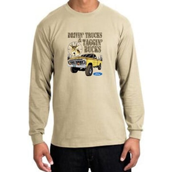 Ford Truck Shirt Driving and Tagging Bucks Long Sleeve Tee Sand