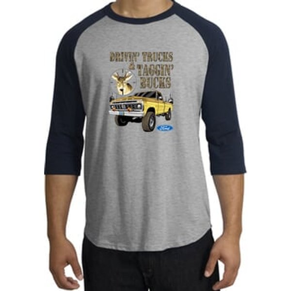 Ford Truck Shirt Driving and Tagging Bucks Raglan Tee Grey/Navy