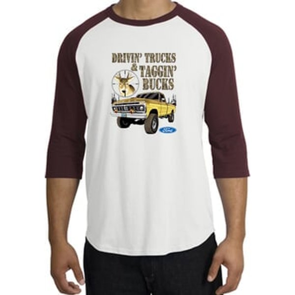 Ford Truck Shirt Driving and Tagging Bucks Raglan Tee White/Maroon