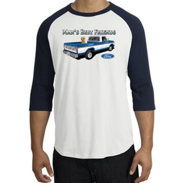 Ford Trucks Raglan Shirt - Man's Best Friend Adult White/Navy T-Shirt