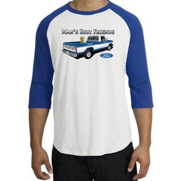 Ford Trucks Raglan Shirt - Man's Best Friend Adult White/Royal T-Shirt