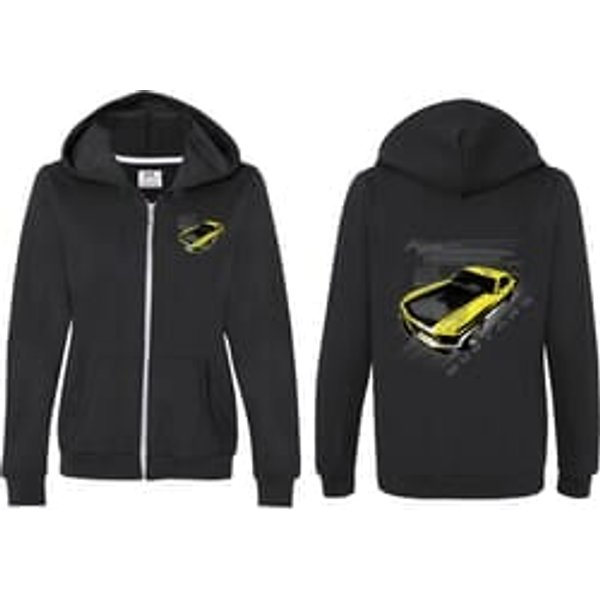 Ford Yellow Mustang Boss (Front & Back) Ladies Full Zip Hoodie