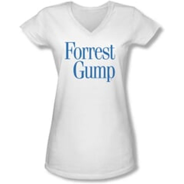 Forrest Gump Shirt Juniors V Neck Logo White Tee T-Shirt