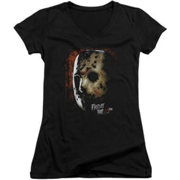 Friday the 13th Juniors V Neck Shirt Jason Voorhees Mask Black T-Shirt
