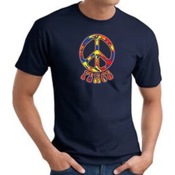 Funky 70s Peace World Peace Sign Symbol Adult T-shirt - Navy