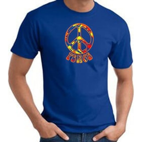 Funky 70s Peace World Peace Sign Symbol Adult T-shirt - Royal