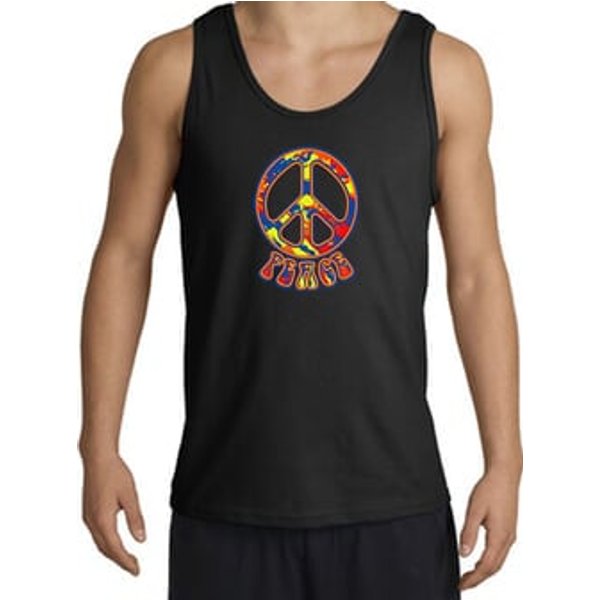 Funky 70s Peace World Peace Sign Symbol Adult Tanktop - Black