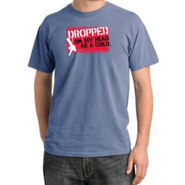 Funny Pigment Dyed T-Shirt - Dropped On My Head As A Child Night Blue