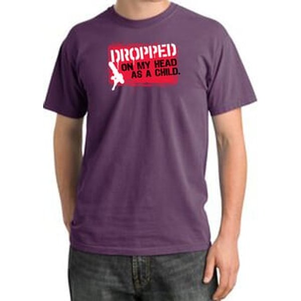 Funny Pigment Dyed T-Shirt - Dropped On My Head As A Child Plum Tee