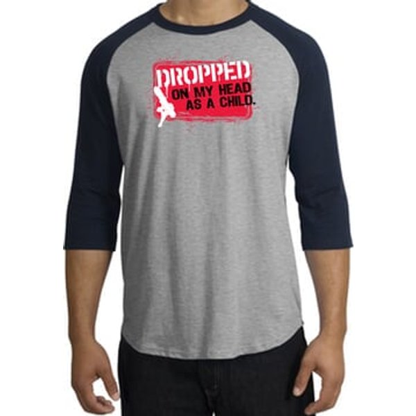 Funny Raglan Shirt - Dropped On My Head As A Child Heather Grey/Navy