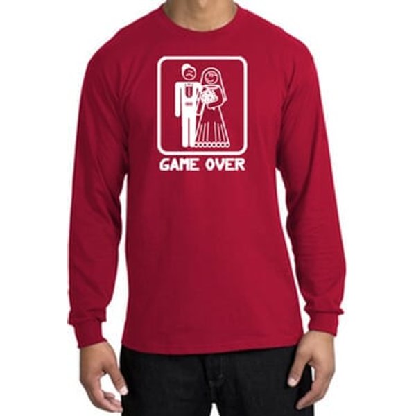 Game Over Long Sleeve Shirt Funny Marriage Red Shirt - White Print