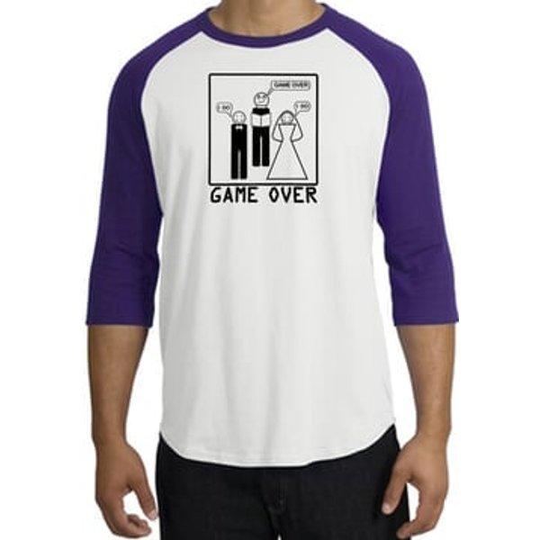 Game Over Marriage Ceremony Raglan White/Purple Shirt - Black Print