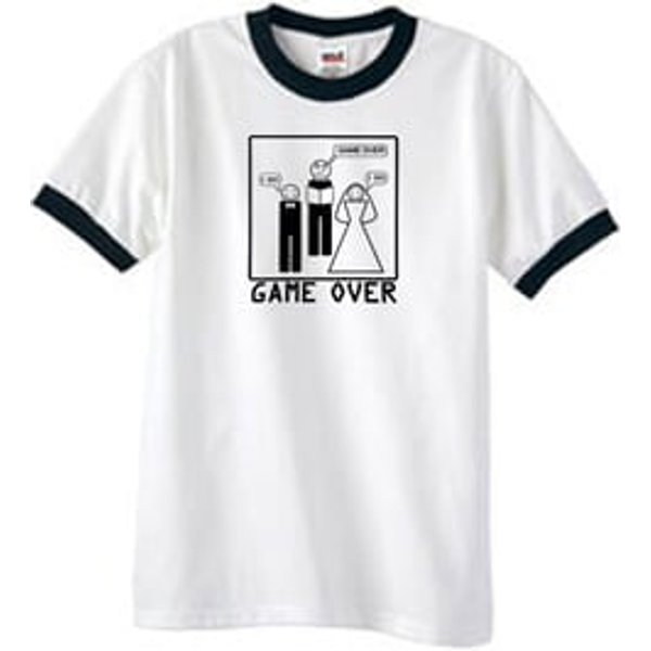 Game Over Marriage Ceremony Ringer White/Black Tee - Black Print