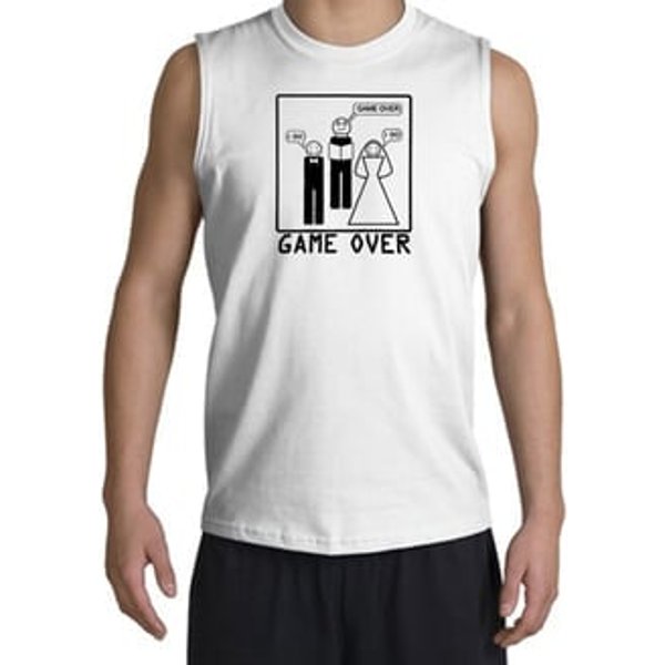 Game Over Marriage Ceremony Shooter White Muscle Shirt - Black Print