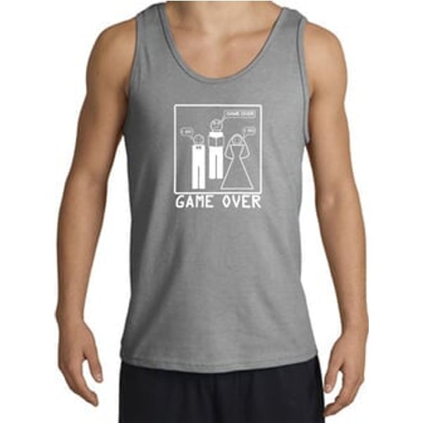 Game Over Marriage Ceremony Tanktop Funny Sport Grey Tank White Print