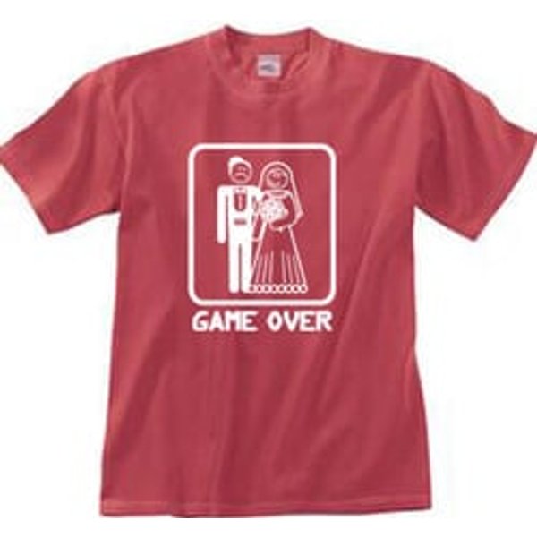 Game Over Pigment Dyed T-shirt Funny Dashing Red Tee - White Print