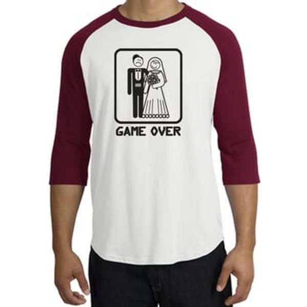 Game Over Raglan Shirt Funny Marriage White/Cardinal - Black Print
