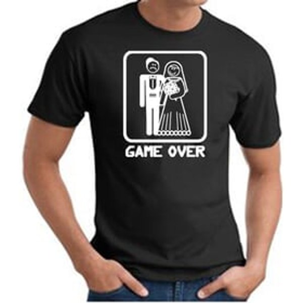 Game Over T-shirt - Funny Marriage Bride Groom Black Tee White Print