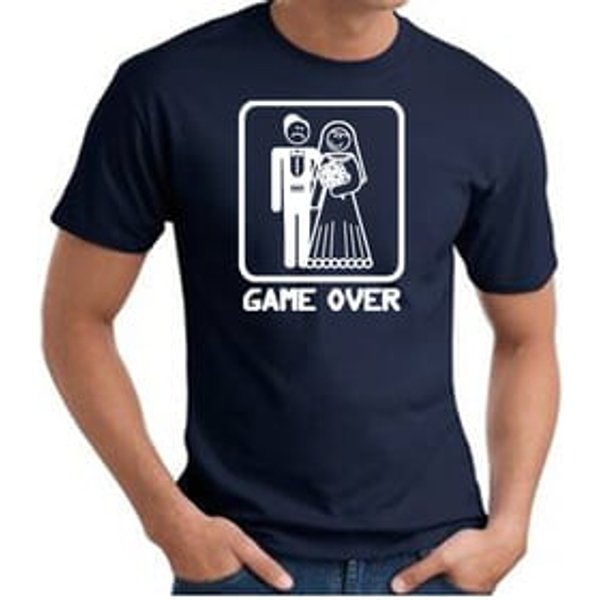 Game Over T-shirt - Funny Marriage Bride Groom Navy Tee White Print