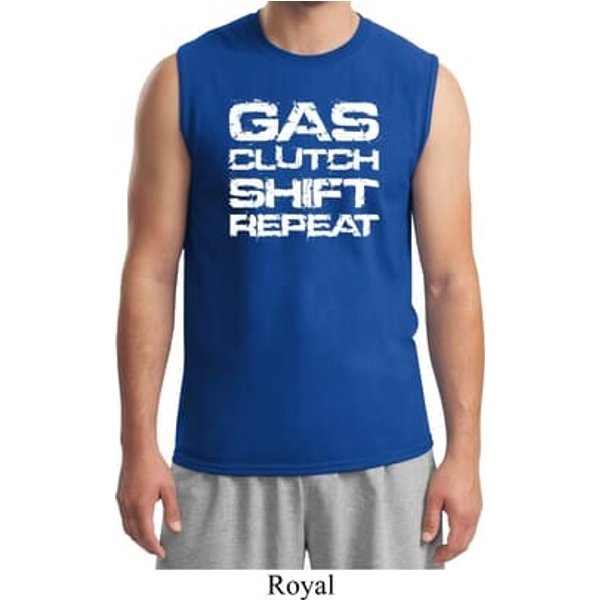 Gas Clutch Shift Repeat White Print Mens Muscle Shirt