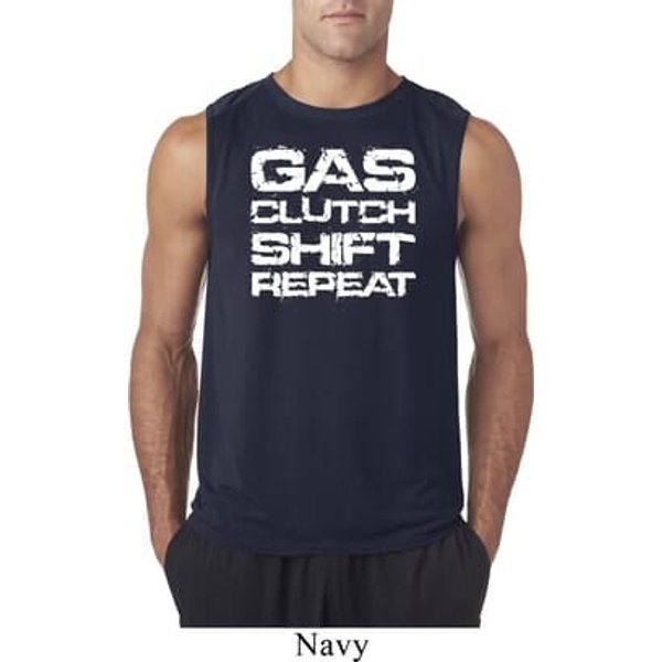 Gas Clutch Shift Repeat White Print Mens Sleeveless Shirt