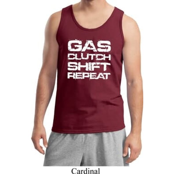Gas Clutch Shift Repeat White Print Mens Tank Top