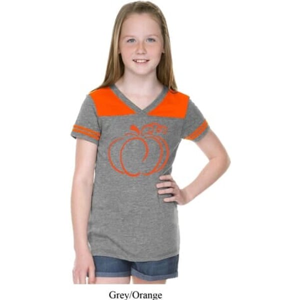 Girls Halloween Tee Pumpkin Sketch Football Tee